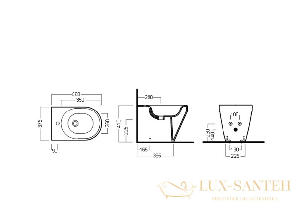 биде напольное hatria daytime evo yq3501, с креплениями в комплекте, 37х56 см, белый глянцевый