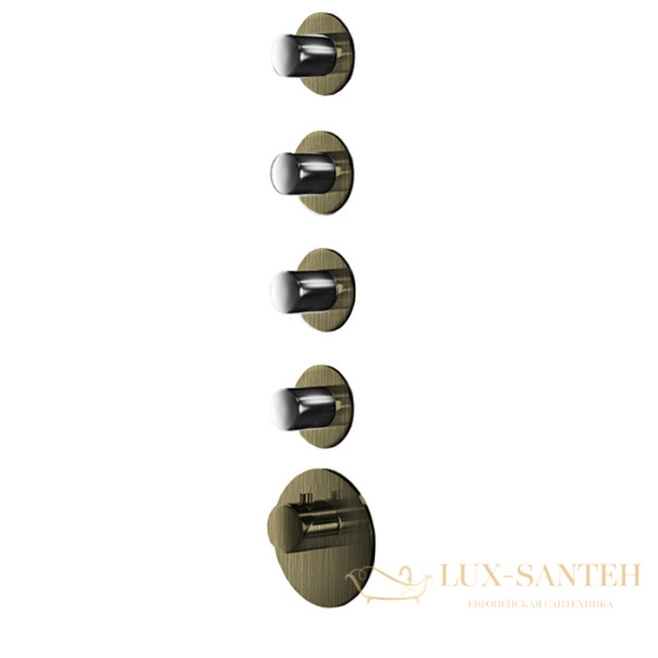 термостат для душа встраиваемый almar high flow e180034.hb, на 4 выхода, внешняя часть, латунь брашированная pvd