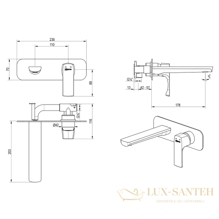 смеситель для раковины встраиваемый lemark ursus lm7226bg,  золото шлифованное