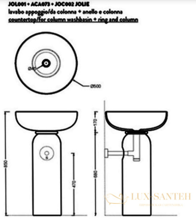 раковина artceram jolie jol001 01 00 накладная 50 см, белый глянцевый