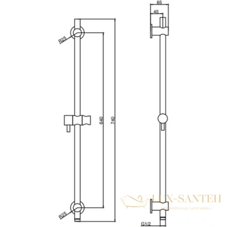 душевая штанга d&k dc1005502 740 мм, хром