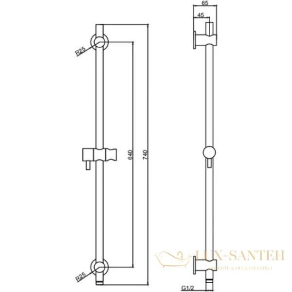 душевая штанга d&k dc1005502 740 мм, хром