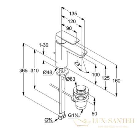 смеситель для раковины kludi pure&style 402900575 с донным клапаном, хром