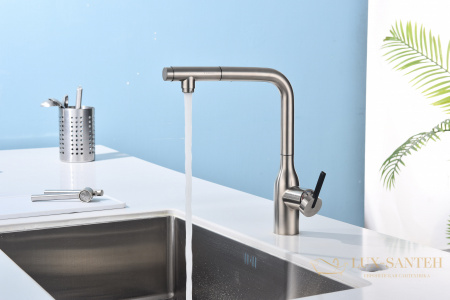 смеситель для кухни под фильтр с выдвижным изливом paulmark viper vi213105-ni, никель