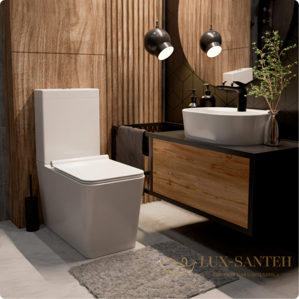 унитаз напольный безободковый aquame aqm1003, в комплекте c сиденьем softclose, горизонтальный выпуск, белый глянцевый