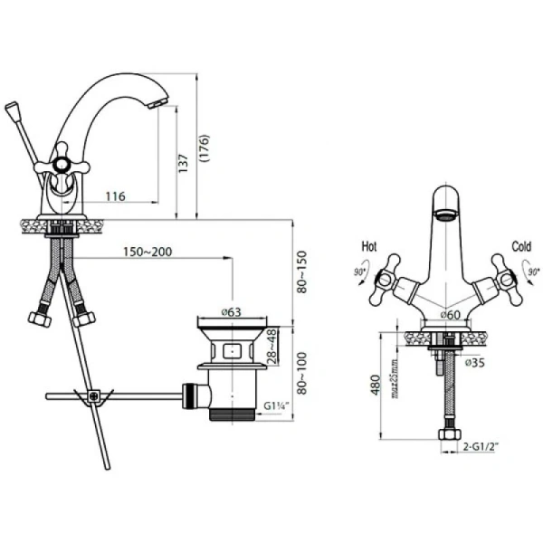 смеситель cezares golf golf-ls1-01 для раковины с донным клапаном, хром