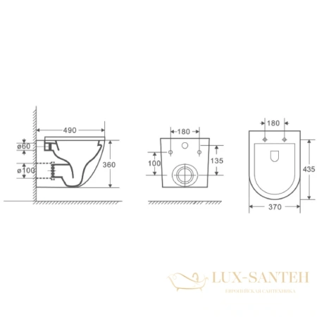 подвесной безободковый унитаз d&k matrix dt1396516 с сиденьем микролифт, белый