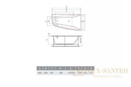 ванна акриловая vayer boomerang (eh) 180x100 r (асимметрич.)