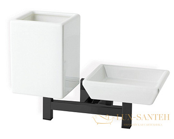 мыльница керамическая stil haus urania u14(23-bi) настенная + стакан, чёрный матовый-белая керамика