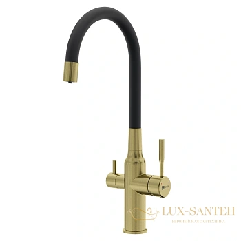 смеситель для кухни lemark expert lm5083lgn-black, с гибким изливом и подключением к фильтру с питьевой водой, золотой/черный