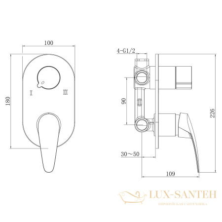 смеситель для душа встраиваемый lemark linara lm0427c, 2 потребителя, хром