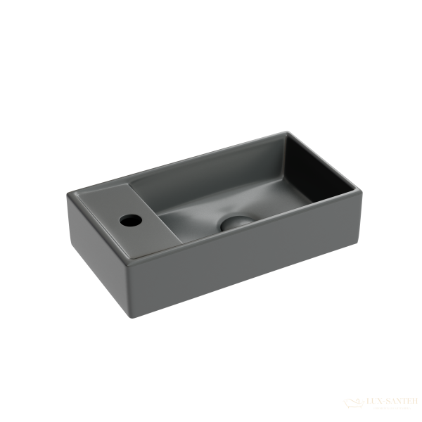 умывальник подвесной прямоугольный смеситель слева, темный антрацит матовый ceramica nova element 407*217*100 cn6051rmdh