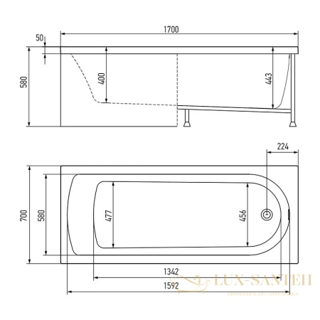 акриловая ванна timo mika mika1770 170x70 см, белый