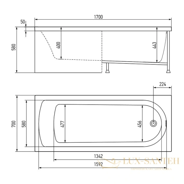 акриловая ванна timo mika mika1770 170x70 см, белый