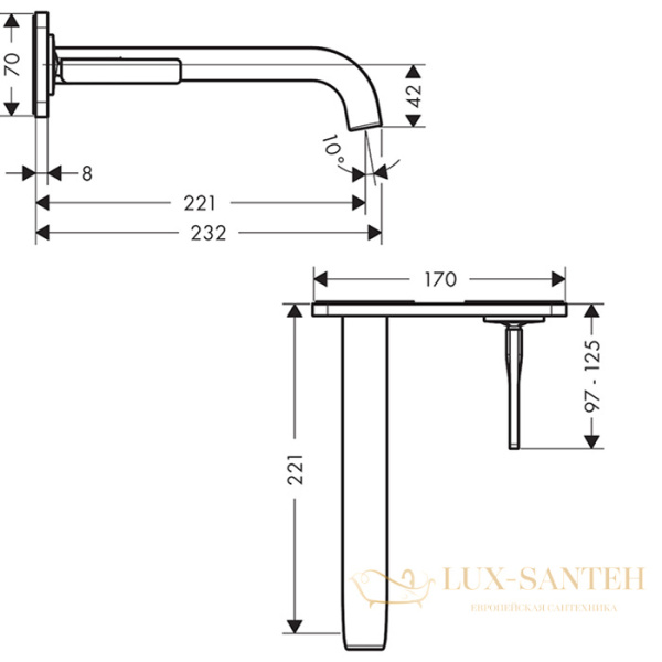 смеситель встраиваемый для раковины, axor citterio, 36114000, с донным клапаном (внешняя часть), хром