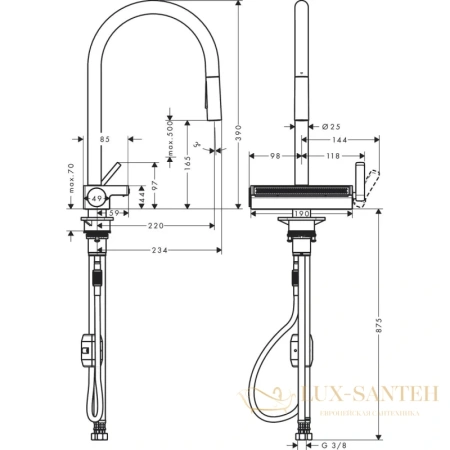 смеситель для кухни hansgrohe aquno select m81 73837800 сталь