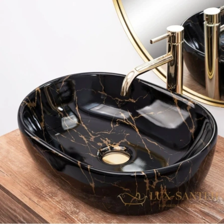 раковина rea amelia rea-u8000 48х34,5 см, черный мрамор