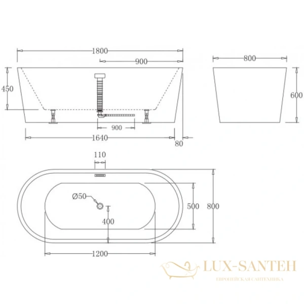 акриловая ванна belbagno bb71-1800-nero 180x80 см, черный матовый/белый