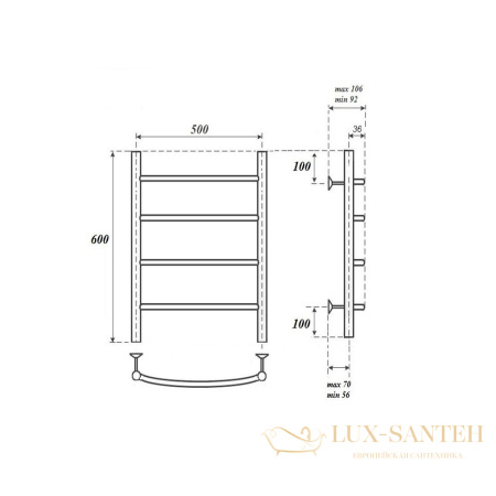полотенцесушитель 500x600 электрический point афина pn04156bre п4, бронза