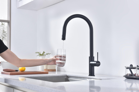 смеситель для кухни под фильтр с выдвижным изливом paulmark galant ga213077-an, антрацит