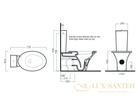 унитаз моноблок hatria sculture yxz401, с креплениями, 40x72 см, белый глянцевый