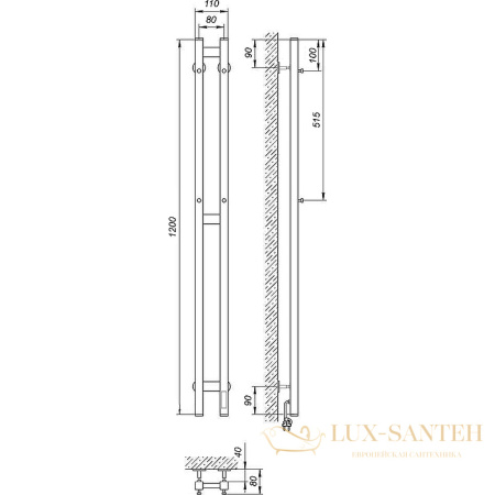 полотенцесушитель с/т laris прайм дуэт чк 80/1200 правый тэн белый 73207362