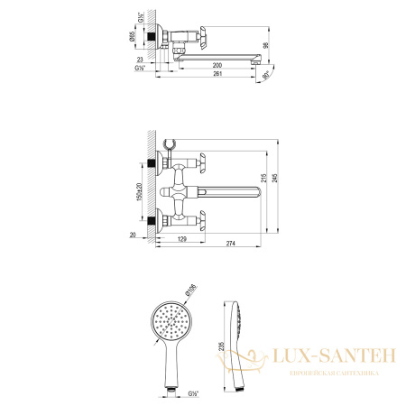 смеситель lemark practica lm7513c для ванны с душевым набором, поворотным изливом 200 мм, хром