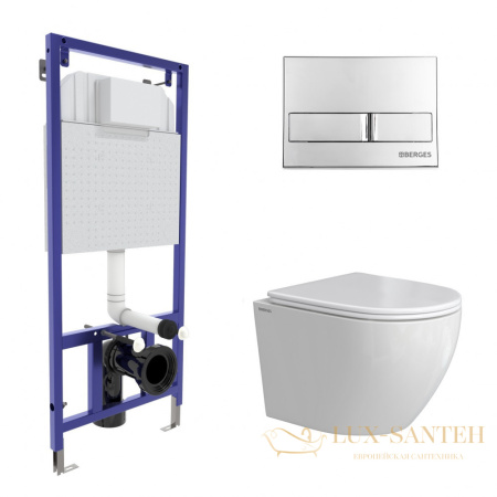 комплект berges 043386: подвесной унитаз okus rimless с системой инсталляции novum 525 и панелью смыва, хром глянцевый