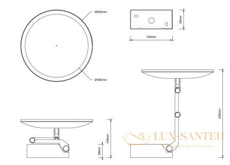 косметическое зеркало vision r подвесное 205 мм, decor walther led, 0123176, увеличение x5, нержавеющая сталь