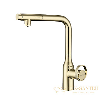 смеситель для кухни под фильтр с выдвижным изливом paulmark urban ur213104-g, золото