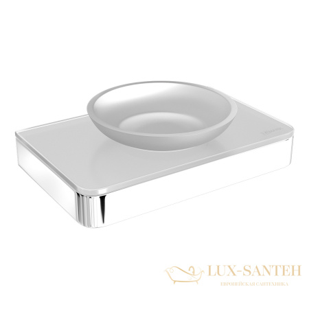 мыльница lemark glass line 9741037 с держателем, хром/белое стекло