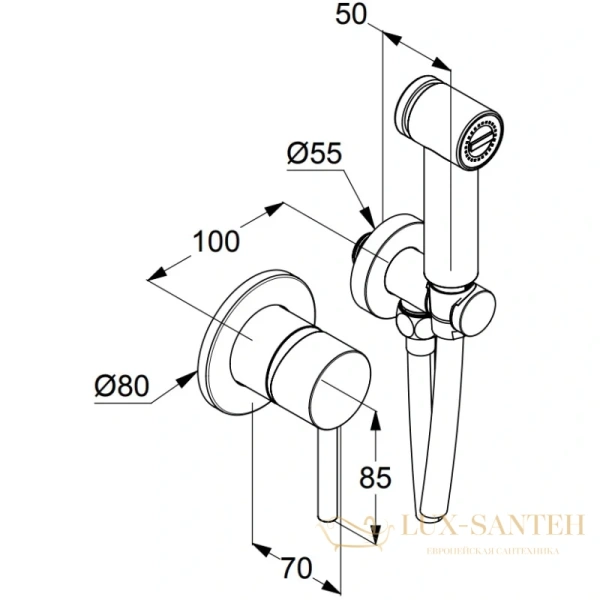 гигиенический душ kludi bozz white 389985376 со смесителем со встраиваемой частью, белый матовый