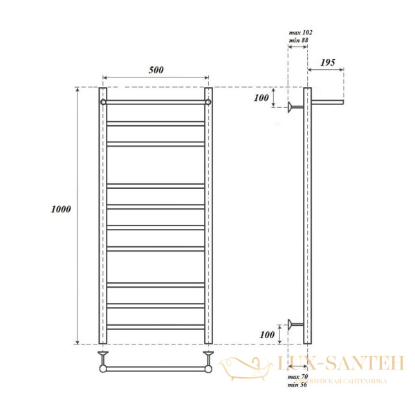 полотенцесушитель 500x1000 водяной point аврора pn10150p п9 с полкой, хром