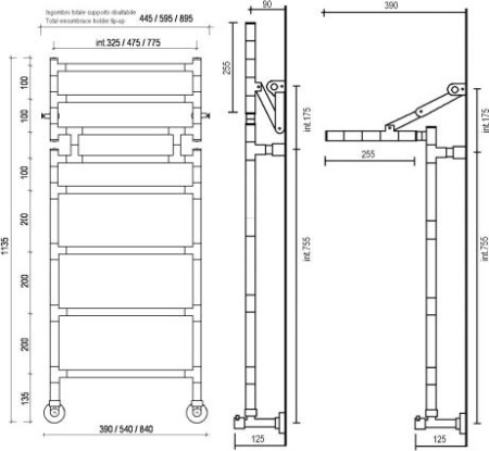 полотенцесушитель водяной margaroli sereno 483-8m 4833208crp, с полкой, высота 113.5 см, ширина 44.5, хром