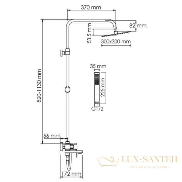 душевая система wasserkraft a177.118.103.087.ch 300 мм, хром