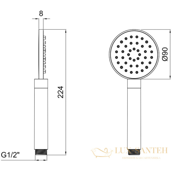 ручной душ 90 мм, almar posh hand showers, e082108.cr, ручка черная, хром