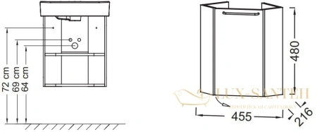 тумба под раковину jacob delafon odeon rive gauche 35 r угловая белый глянец ручка хром (eb2584d-r5-g1c)