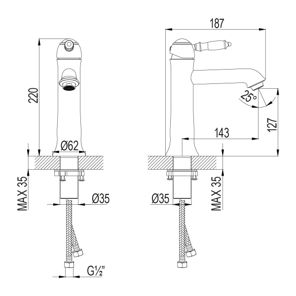 смеситель для умывальника lemark villa lm4837b для умывальника средний, монол., с донным клапаном клик-клак, бронза