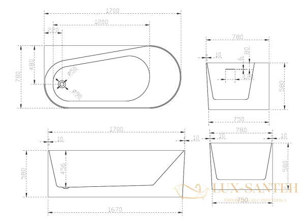 ванна акриловая угловая abber ab9496-1.7 l, белый глянцевый