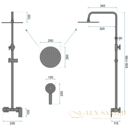 душевая система rea roger rea-p0692 250 мм, золотой