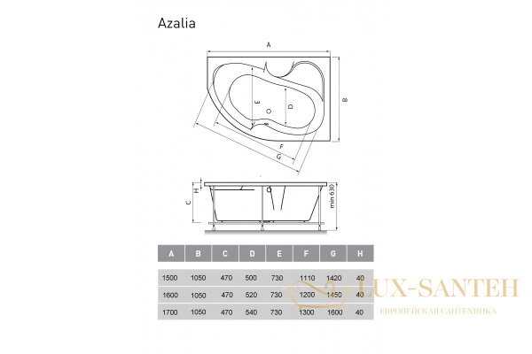 ванна акриловая vayer azalia r 170x105