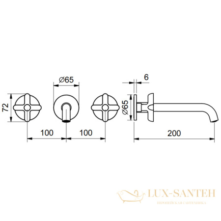 смеситель для раковины встраиваемый fantini icona classic, 53 02 r013b, без донного клапана, излив 200мм (наружняя часть), хром
