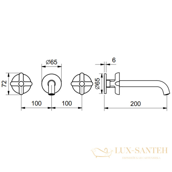 смеситель для раковины встраиваемый fantini icona classic, 53 02 r013b, без донного клапана, излив 200мм (наружняя часть), хром