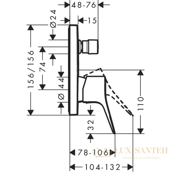 смеситель для ванны hansgrohe vivenis 75416670, черный матовый