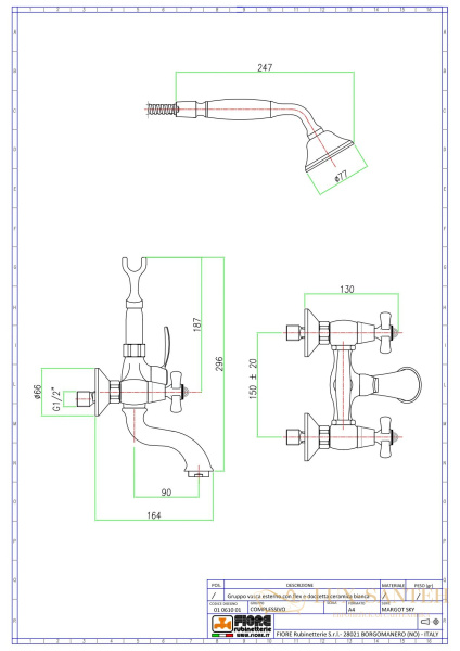 смеситель fiore margot sky 01cr0600 для ванны с набором для душа, хром-swarovski