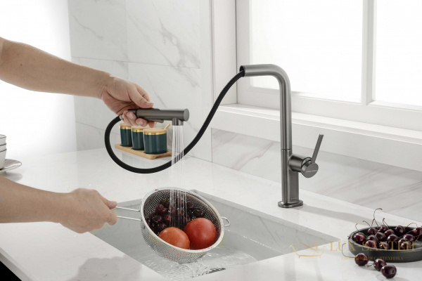 смеситель для кухни с выдвижным изливом paulmark neo ne214419-b, беретта b (gm)