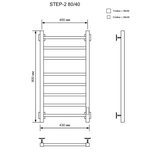 полотенцесушитель электрический кабельный ника step-2 80/40 ral9016 белый матовый u