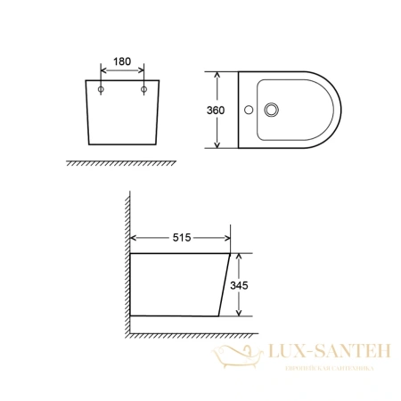 биде подвесное aquame aqm2101mb, с 1 отверстием под смеситель,черный матовый
