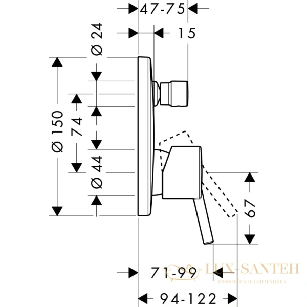 смеситель для ванны с душем hansgrohe talis s 32477000, хром