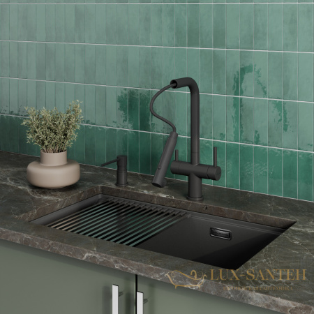 смеситель для кухни под фильтр с выдвижным изливом milacio mcu.561.tb, total black